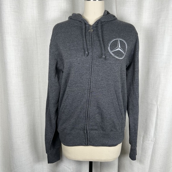 Mercedes-Benz Zip Hoodie Jacket Heathered Grey‎ Mens Medium Bison Zipper Pull